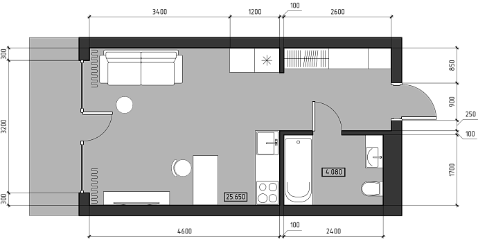 План проекта Монти Студия 31 м²